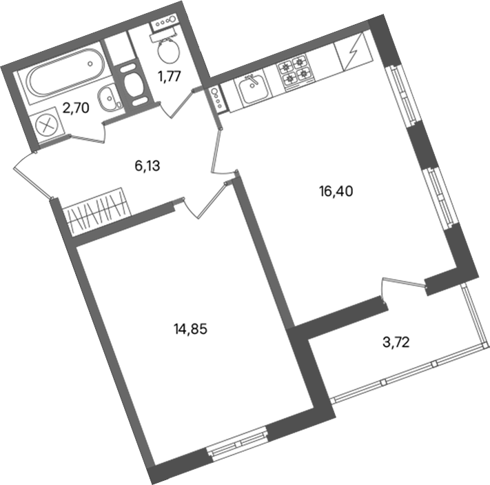 1-комнатная квартира 41.85 м², 9/11 эт., ЖК «ПАТИО. Уютный квартал»